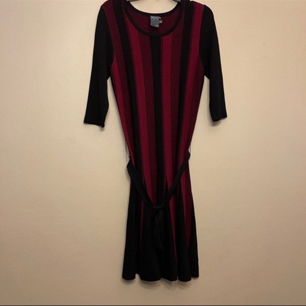 Gabby Skye Sweater Dress Black Red Stripe Belted L